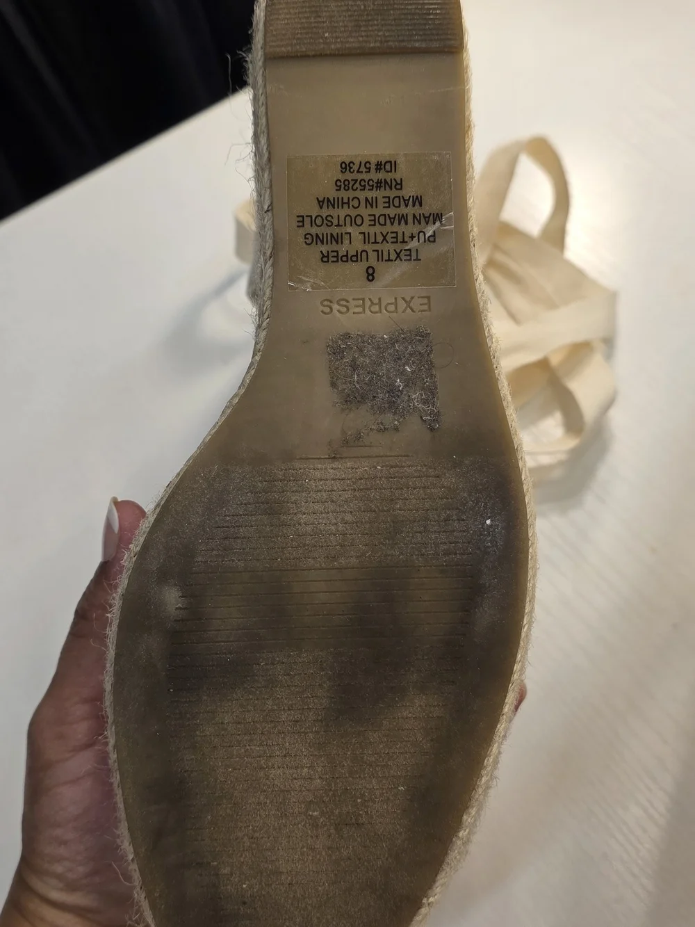 Express Cream Canvas Espadrille Wedge Sandals with Ankle Ties